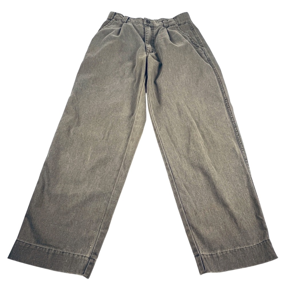 VTG Bugle Boy Utility Pants Unisex 14R Brown Green Pleated 90s Retro Streetwear